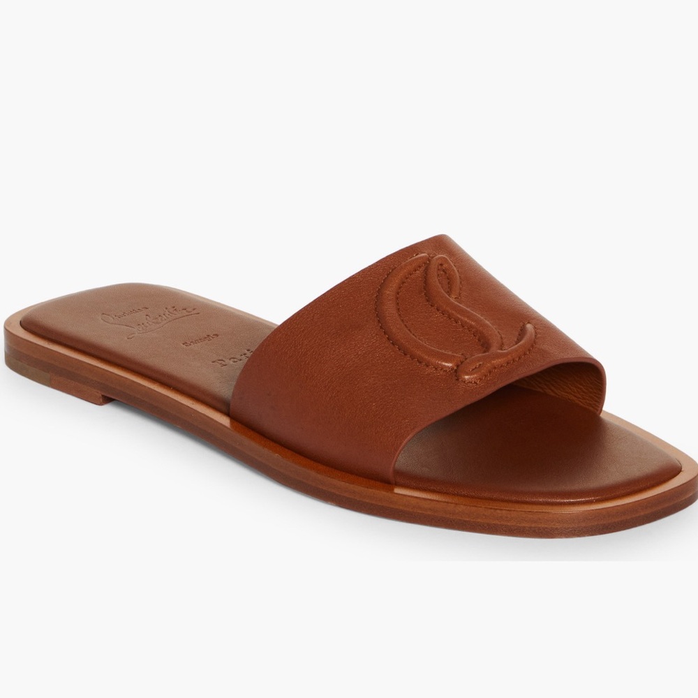 Christian Louboutin Brown Leather Slide Sandals